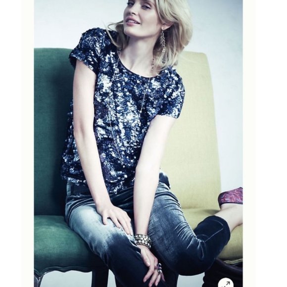 Anthropologie Leifsdottir Sequin T-shirt Tee Blouse Boxy Short Sleeves - Picture 3 of 11